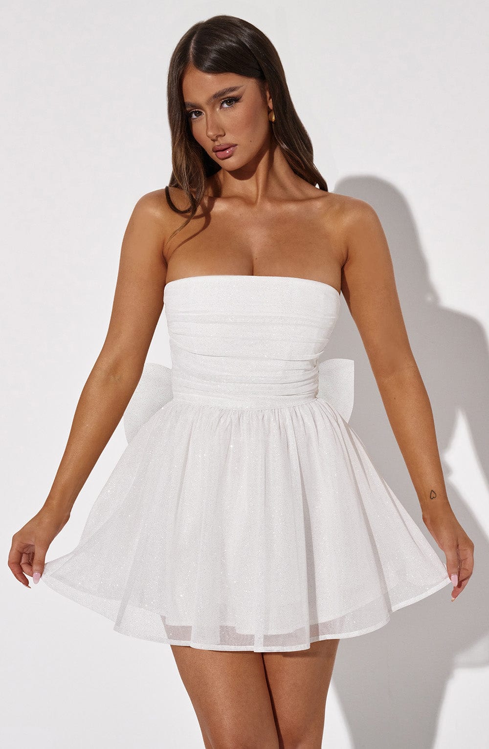 Katrina Mini Elbise - Fildişi Işıltılı