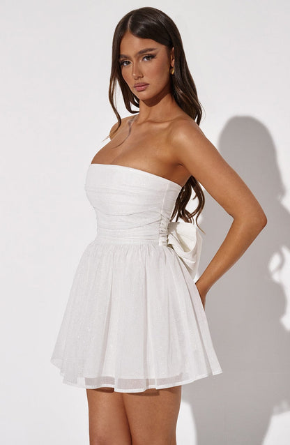 Katrina Mini Elbise - Fildişi Işıltılı