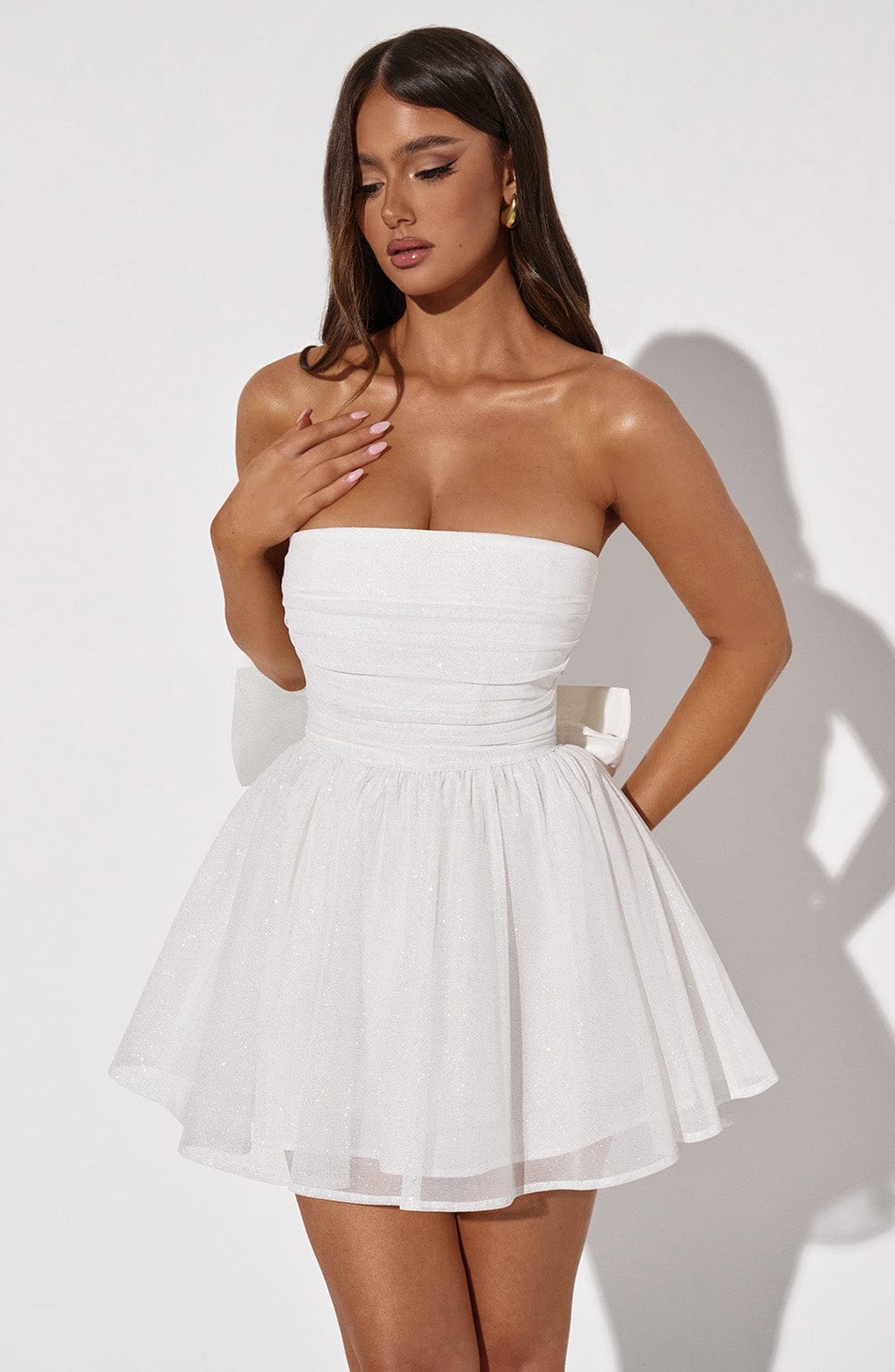 Katrina Mini Elbise - Fildişi Işıltılı