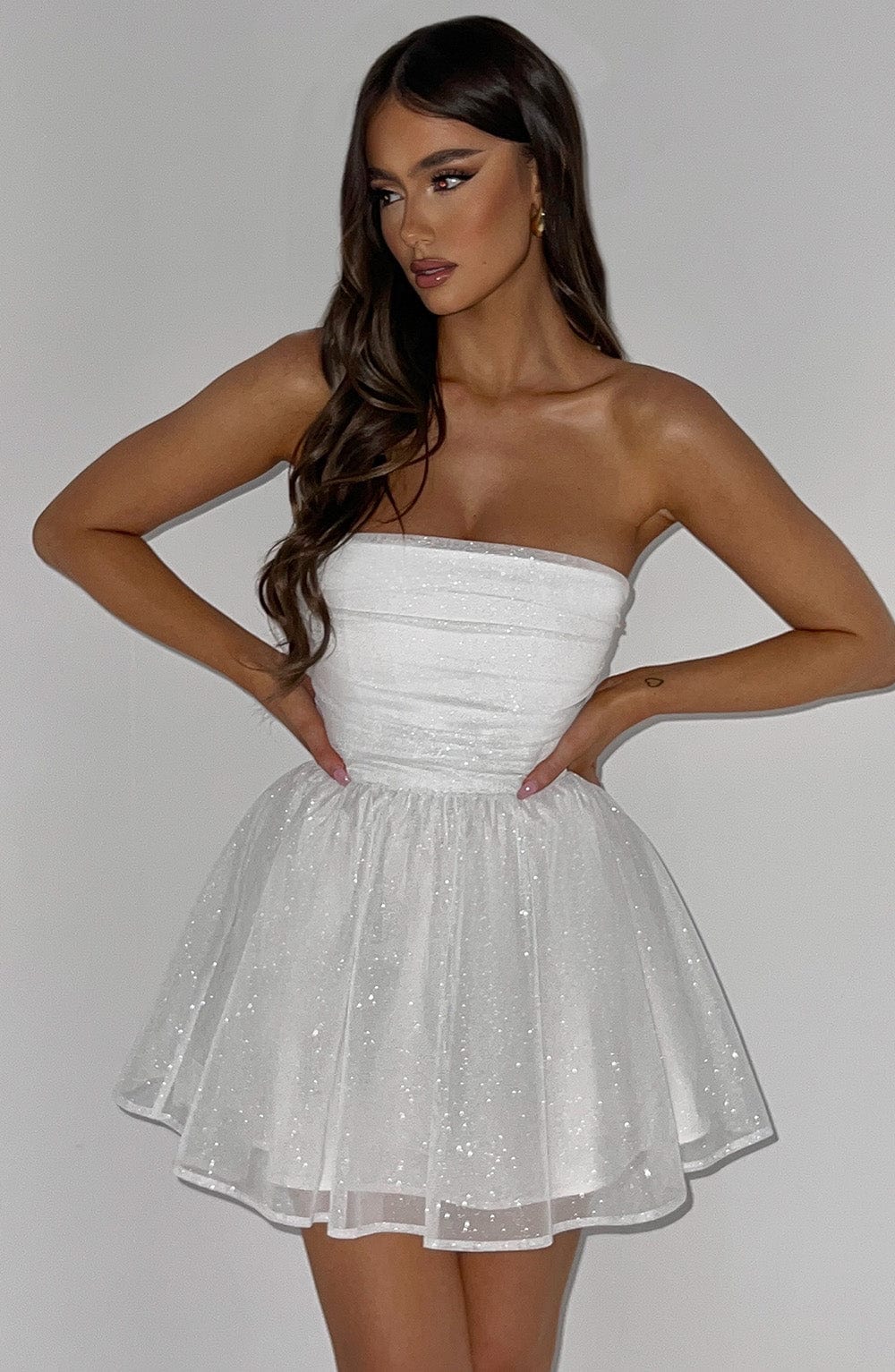 Katrina Mini Elbise - Fildişi Işıltılı