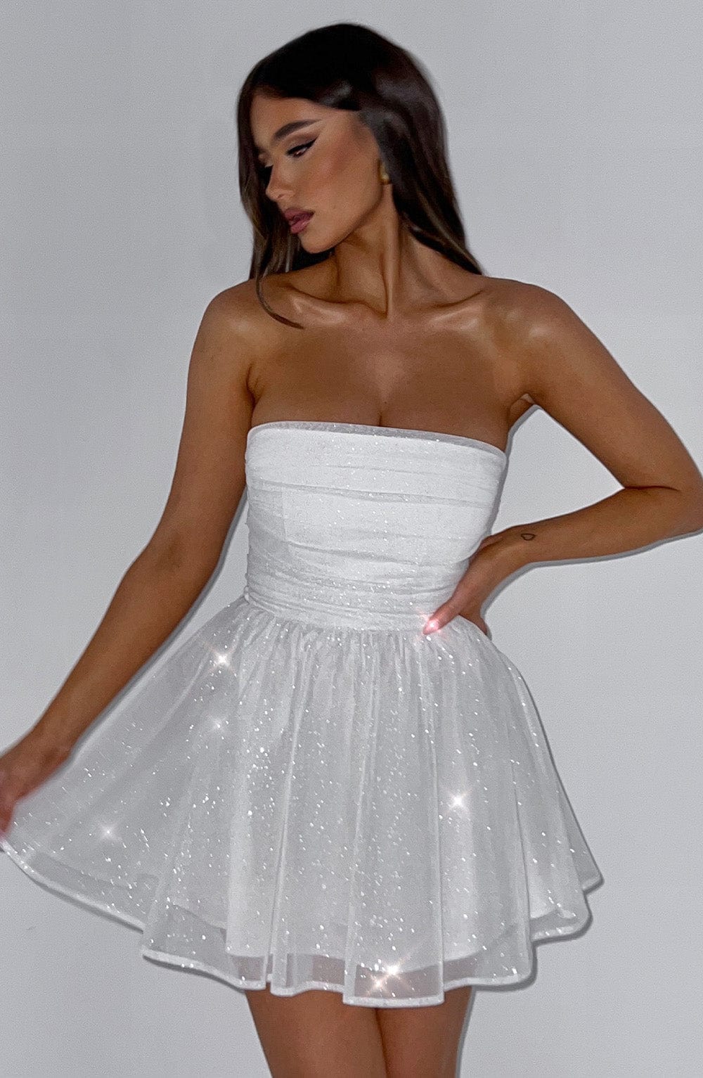 Katrina Mini Elbise - Fildişi Işıltılı