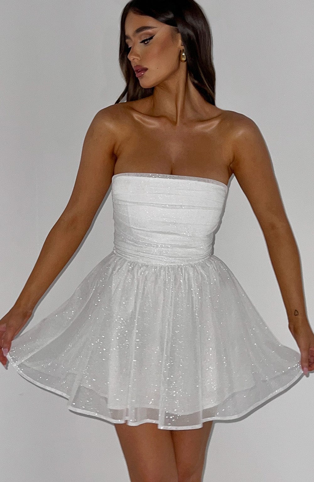 Katrina Mini Elbise - Fildişi Işıltılı