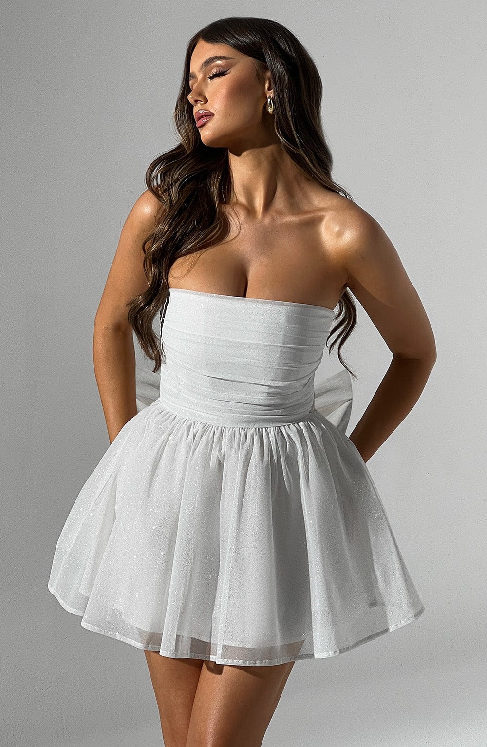 Katrina Mini Elbise - Fildişi Işıltılı