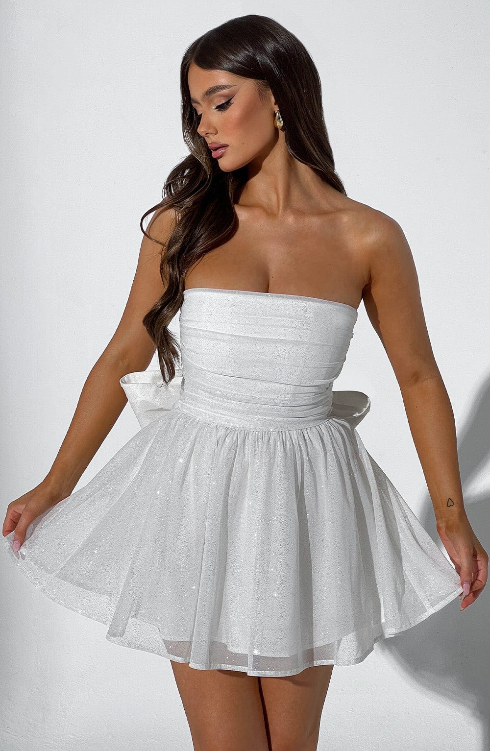 Katrina Mini Elbise - Fildişi Işıltılı
