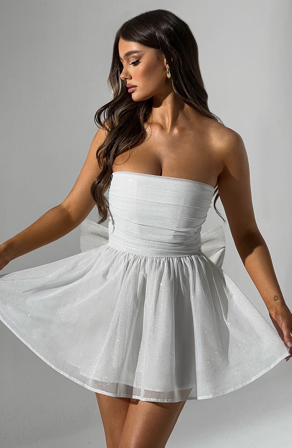 Katrina Mini Elbise - Fildişi Işıltılı