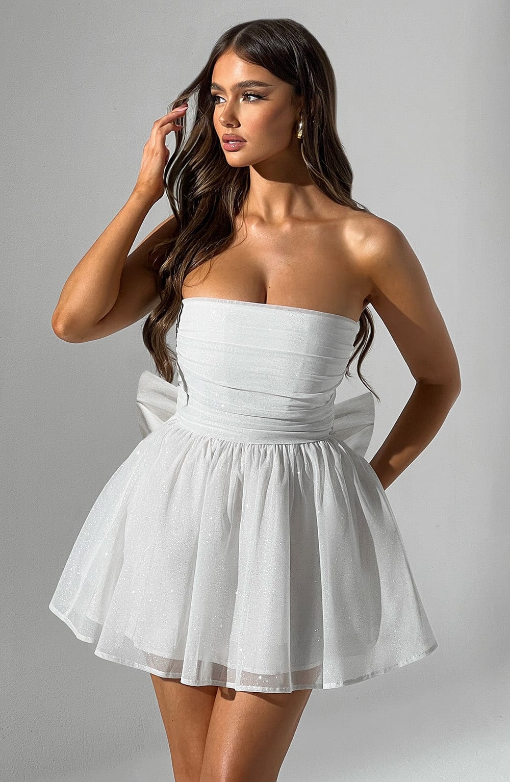 Katrina Mini Elbise - Fildişi Işıltılı