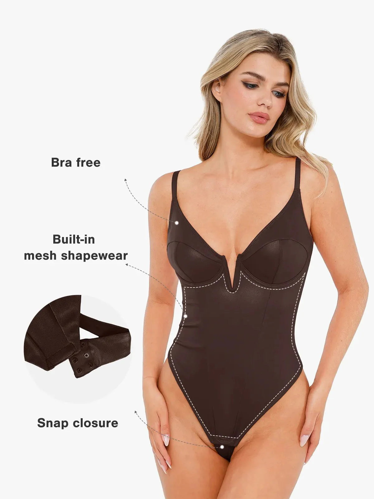 Shapewear Derin V Yaka Deri Bodysuit Yırtmaçlı Midi Etek Takım