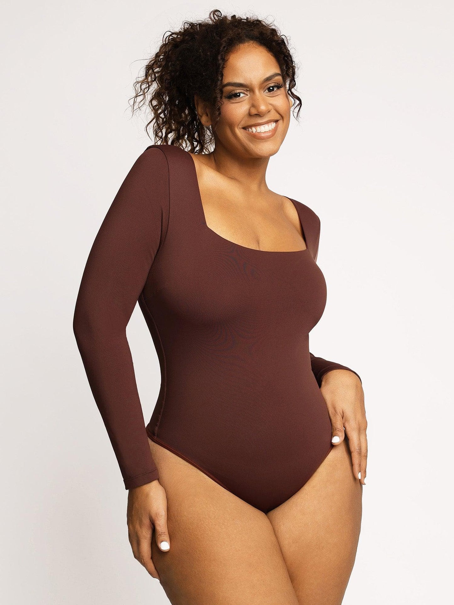 Shapewear Uzun Kollu Şekillendirici Bodysuit Deri Midi Etek Takım