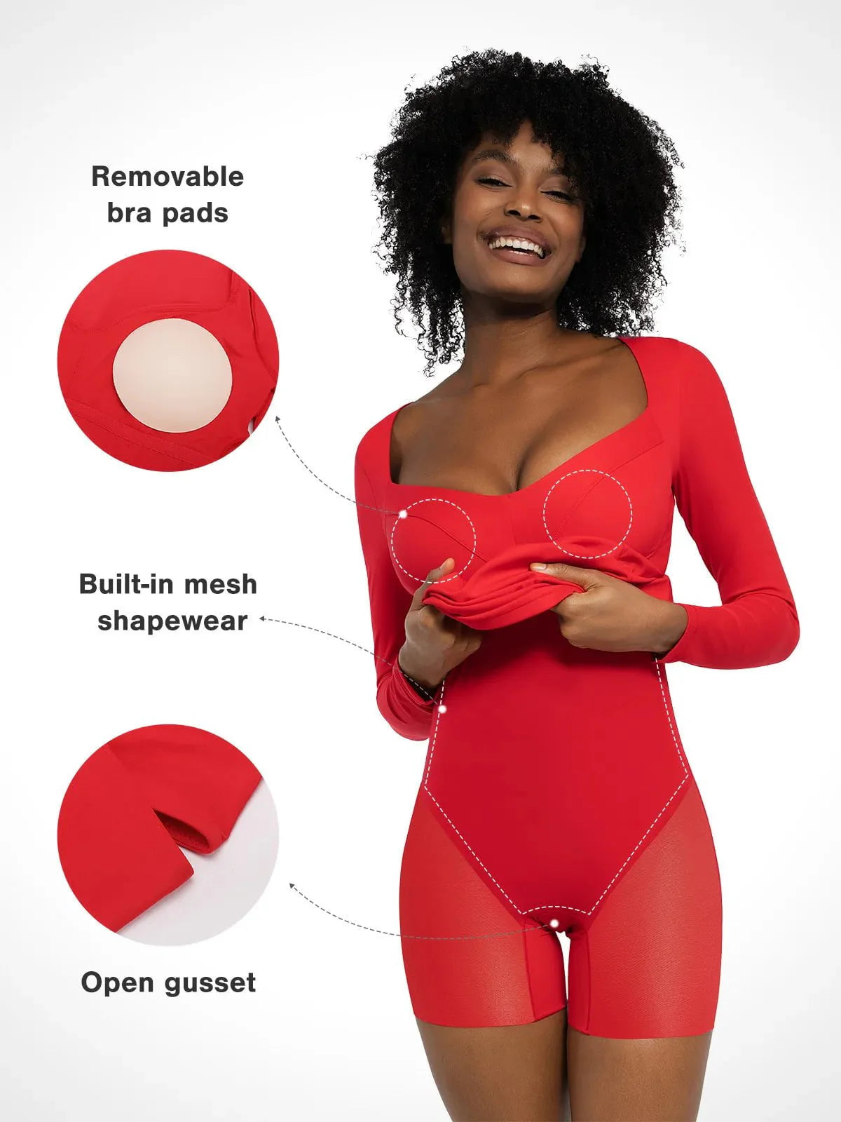 Redtag Thermal Shapewear Uzun Kollu Kalp Yaka Mini Elbise