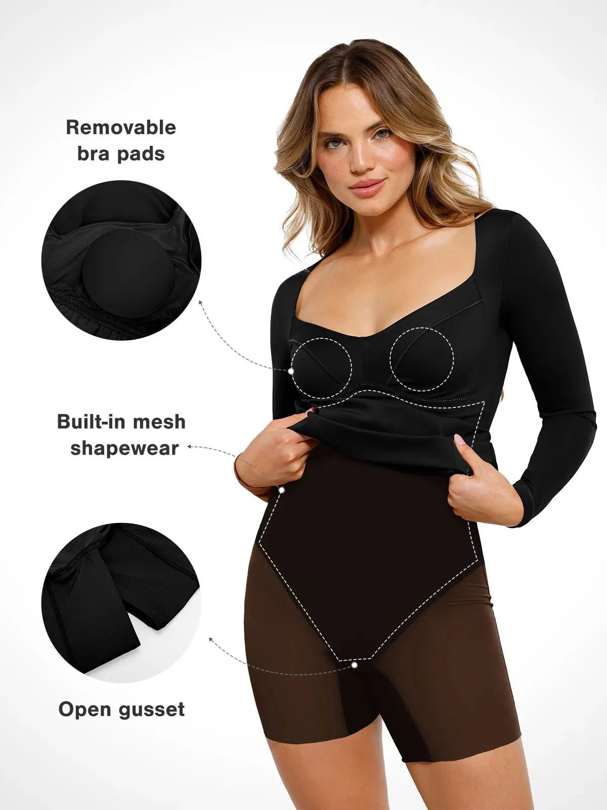 Redtag Thermal Shapewear Uzun Kollu Kalp Yaka Mini Elbise