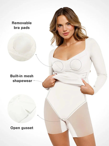 Redtag Thermal Shapewear Uzun Kollu Kalp Yaka Mini Elbise