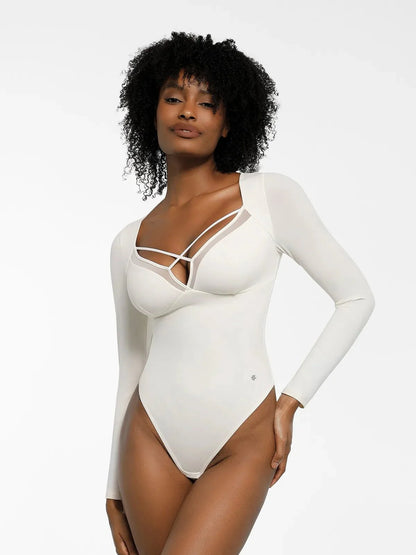 Shapewear Uzun Kollu File İçli Karın Kontrol Bodysuit