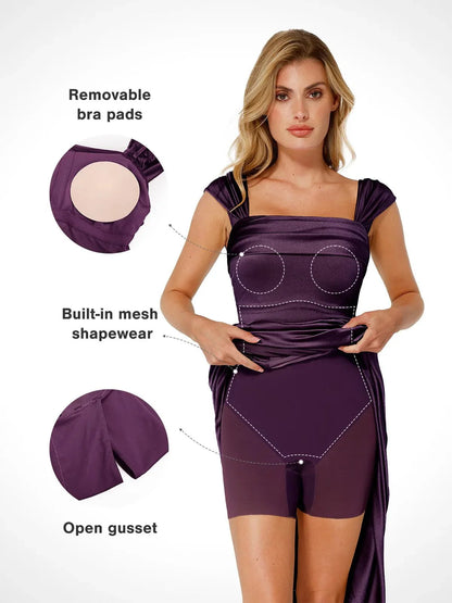 Shapewear Kapalı Omuz Shine Dantelli Şekillendirici Maksi Elbise