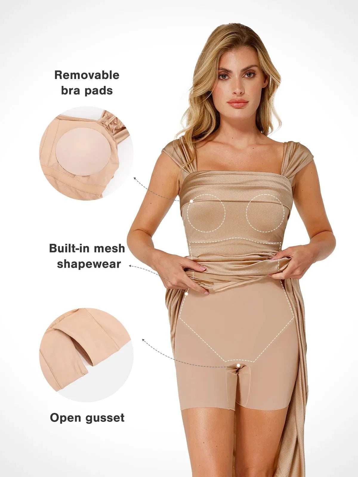 Shapewear Kapalı Omuz Shine Dantelli Şekillendirici Maksi Elbise