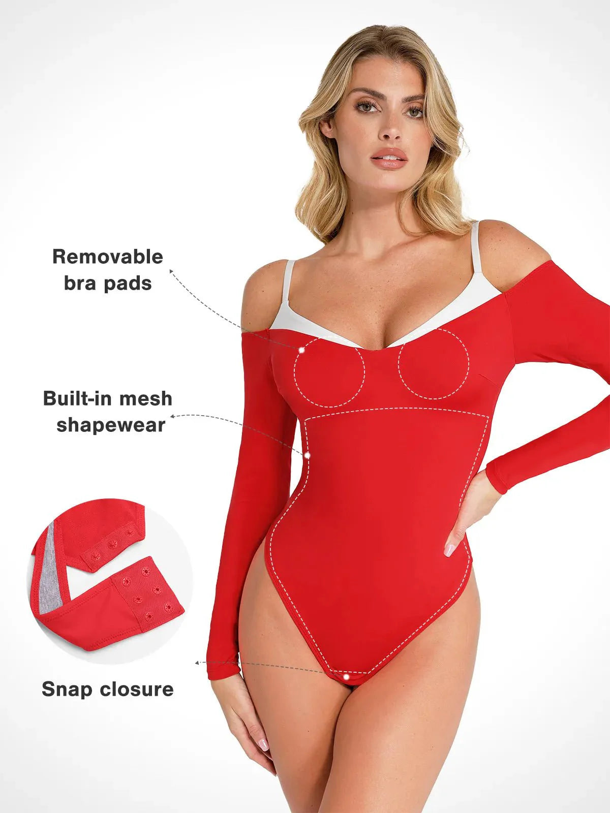 Shapewear Uzun Kollu Soğuk Omuz Karın Kontrol Bodysuit