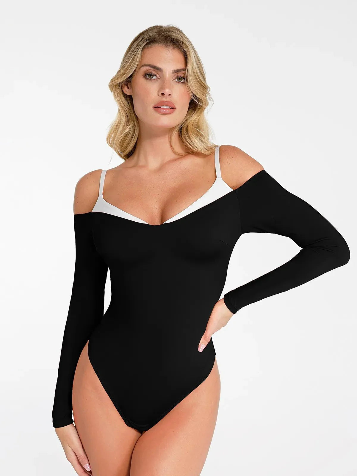 Shapewear Uzun Kollu Soğuk Omuz Karın Kontrol Bodysuit