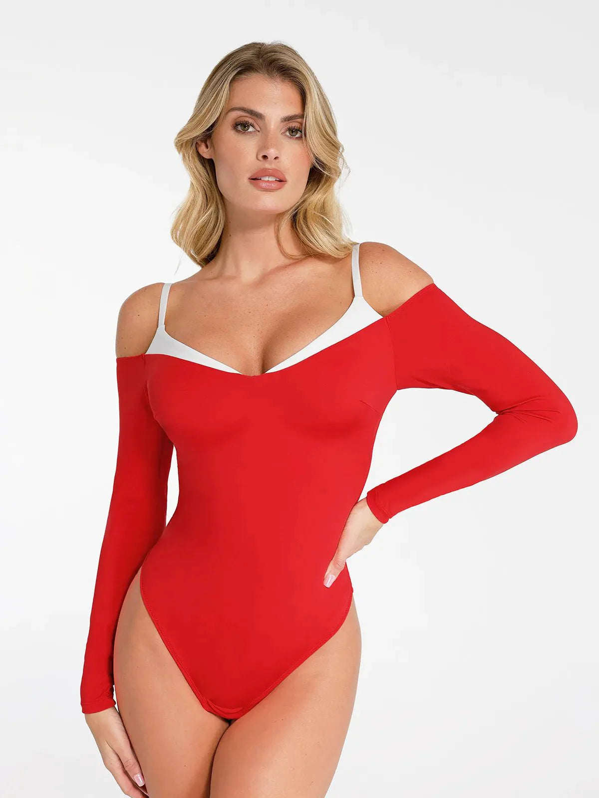 Shapewear Uzun Kollu Soğuk Omuz Karın Kontrol Bodysuit