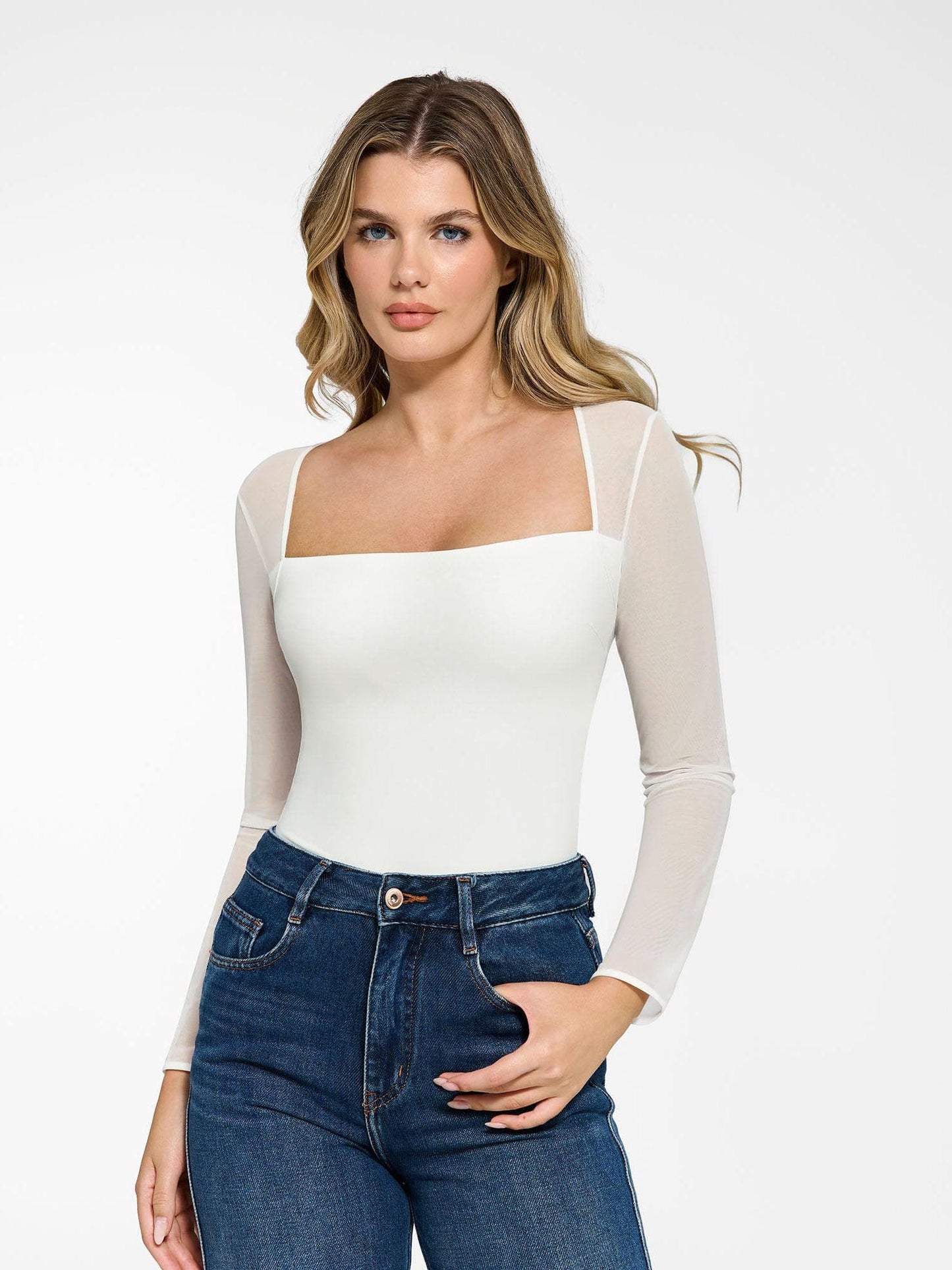 Shapewear File Kollu Kare Yaka Şekillendirici Bodysuit