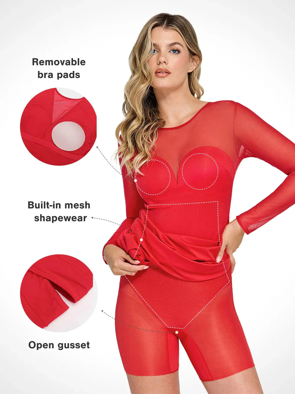 Shapewear File Uzun Kollu V-Sırt İnceltici Maksi Elbise