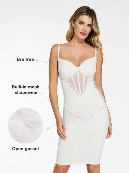 Shapewear File Korse Panel Gömme Şekillendirici Midi Elbise