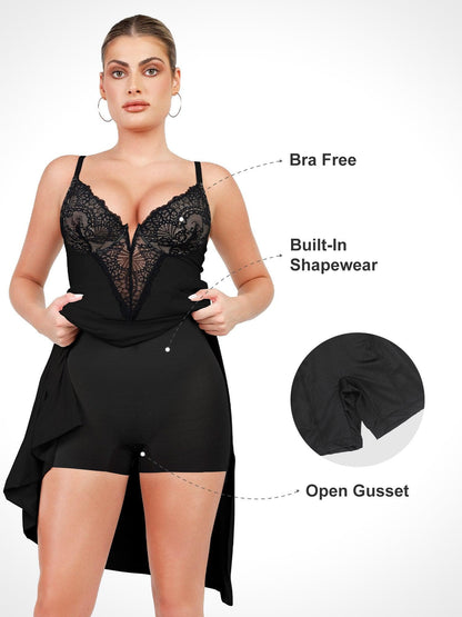 Shapewear Dantel Elbise Şeffaf Örgü Setli