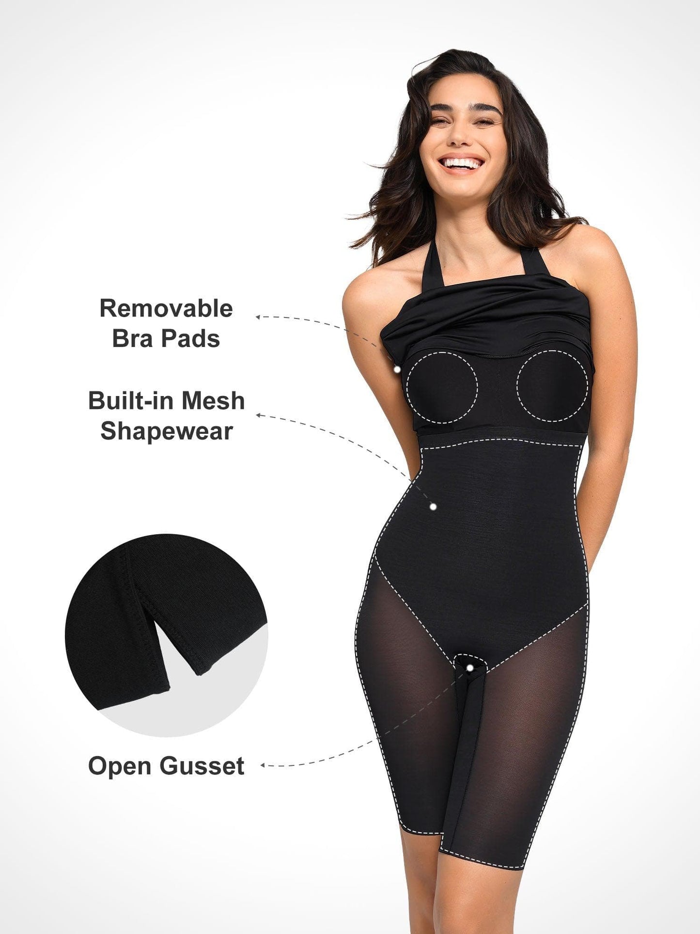 Shapewear Cabrio Sırtı Açık Halter Şekillendirici Midi Elbise