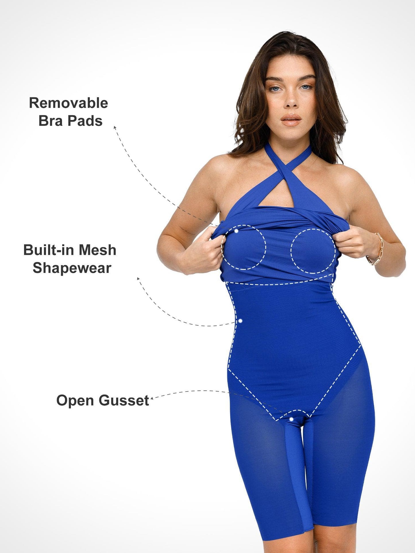 Shapewear Cabrio Sırtı Açık Halter Şekillendirici Midi Elbise