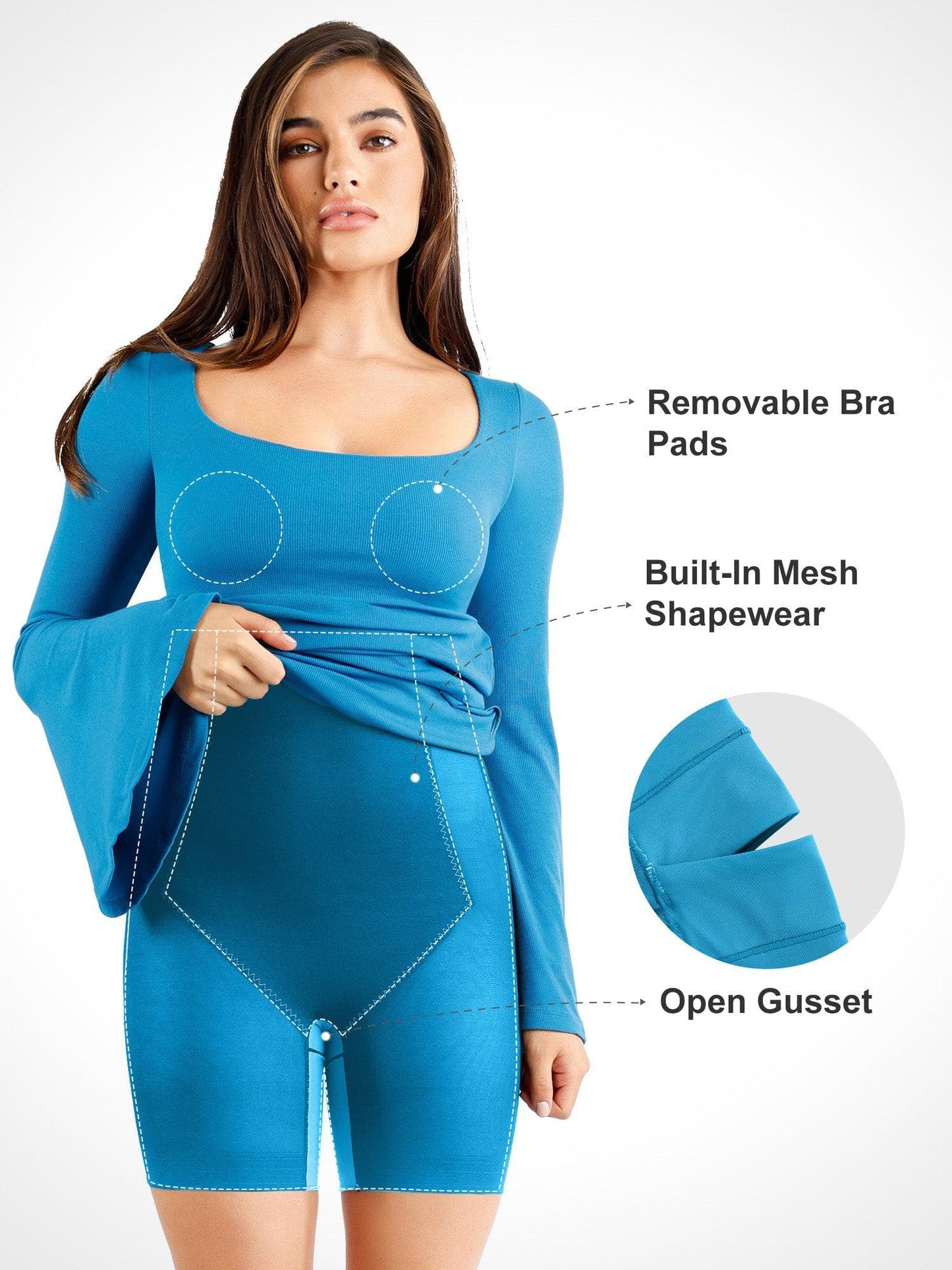 Shapewear Çan Kol Kare Yaka İnceltici Midi Elbise