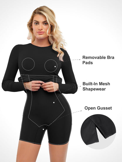 Shapewear Modal Uzun Kollu Bisiklet Yaka İnceltici Midi Elbise