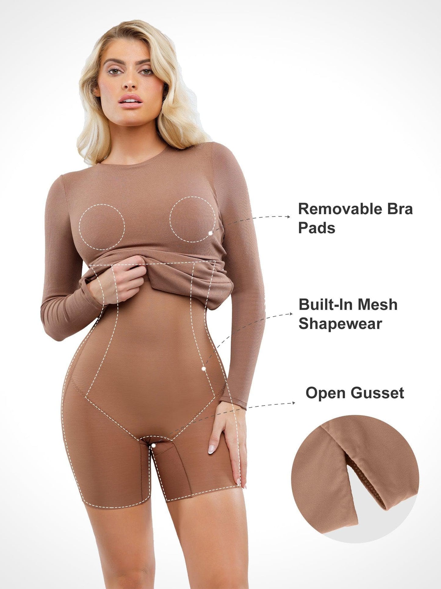 Shapewear Modal Uzun Kollu Bisiklet Yaka İnceltici Midi Elbise