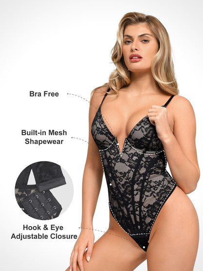 Shapewear Dantel Derin V Yaka Kum Saati Korse Bodysuit