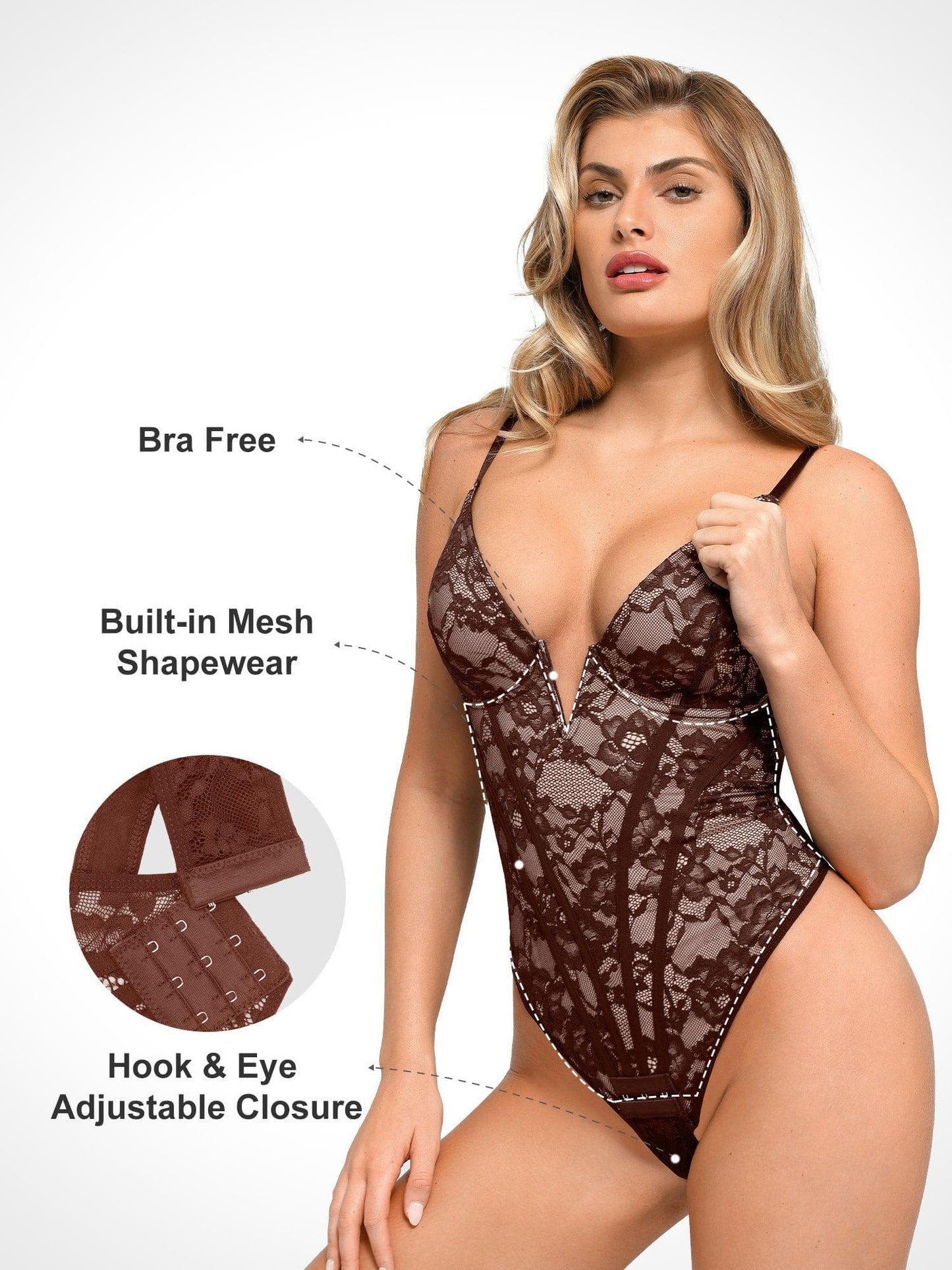 Shapewear Dantel Derin V Yaka Kum Saati Korse Bodysuit