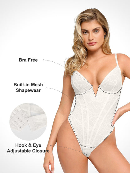 Shapewear Dantel Derin V Yaka Kum Saati Korse Bodysuit