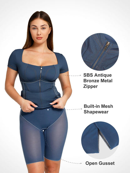 Shapewear Denim Şekillendirici Elbise veya Bodysuit veya Tulum