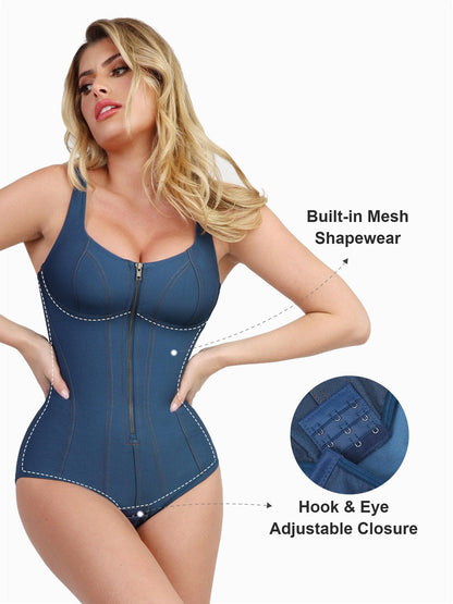 Shapewear Denim Şekillendirici Elbise veya Bodysuit veya Tulum