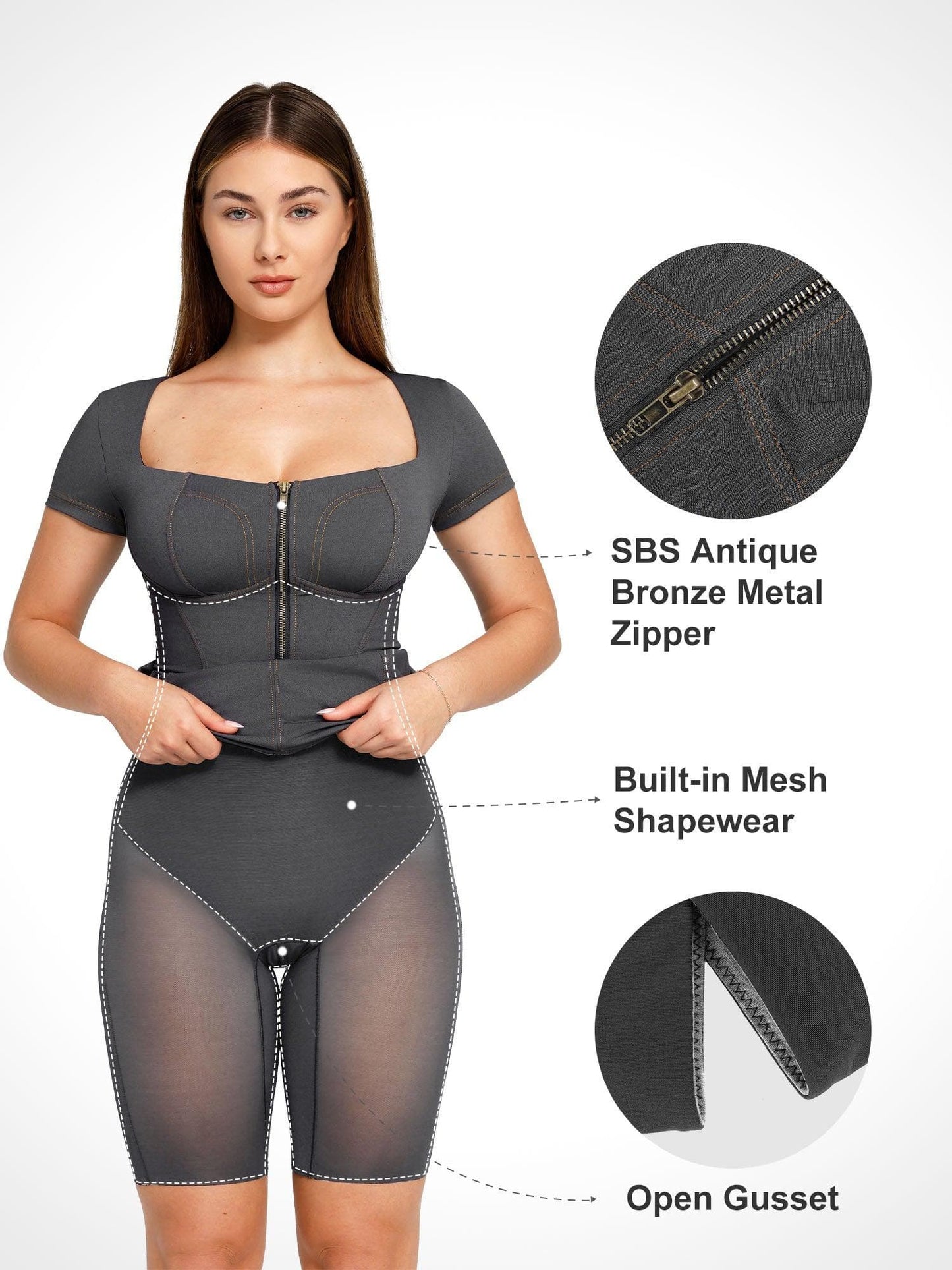 Shapewear Denim Kare Yaka Karın Kontrollü Midi Elbise