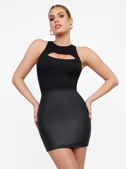 Shapewear Suni Deri Kalça şekillendirici Mini Etek