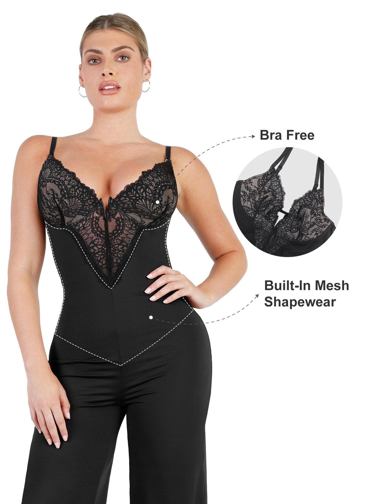 Dahili Şekillendirici Dantel Bodysuit Veya Tulum Veya Elbise