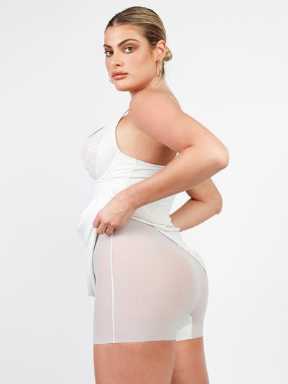 Shapewear Dantel V Yaka Yandan Yırtmaçlı İnceltici Maksi Slip Elbise