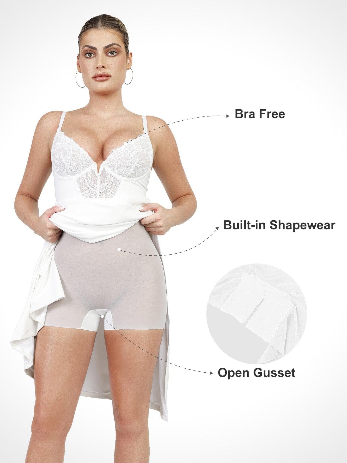 Shapewear Dantel V Yaka Yandan Yırtmaçlı İnceltici Maksi Slip Elbise