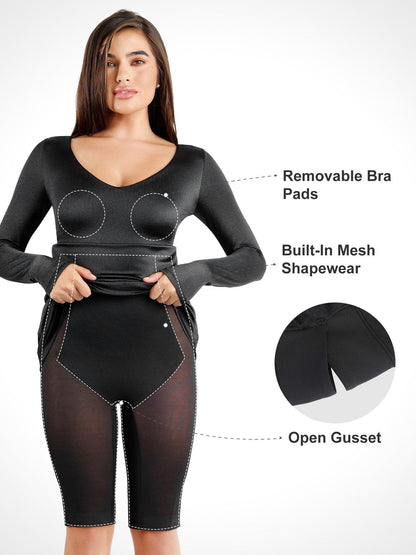 Shapewear Shine Uzun Kollu Cut-Out Kum Saati Maxi Elbise