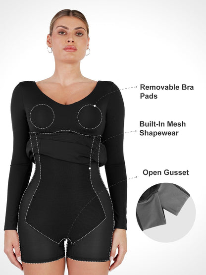 Shapewear Elbiseler Uzun Kollu Yırtmaçlı