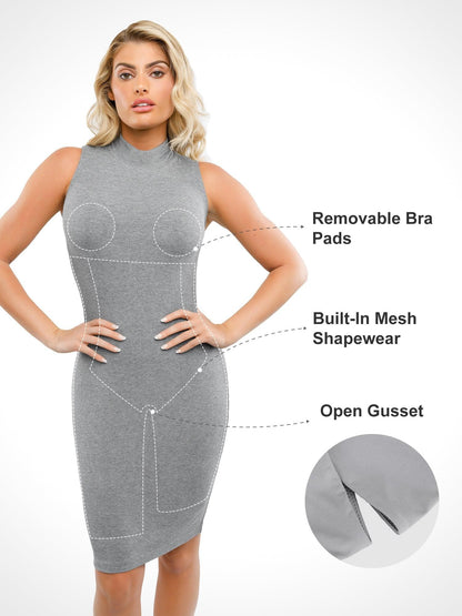 Shapewear Modal Omuz Dekolteli Yarım Balıkçı Yaka İnceltici Maksi Elbise