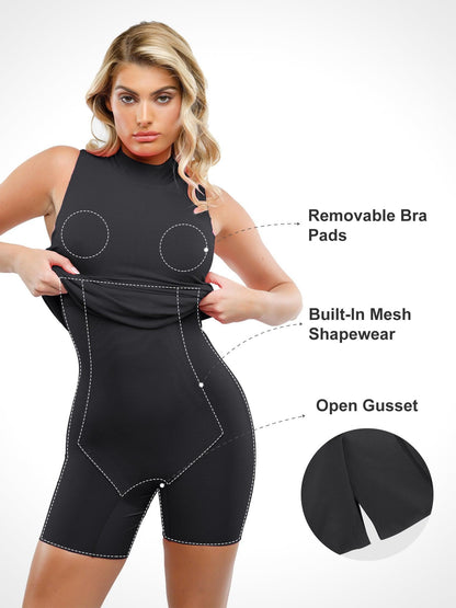 Shapewear Modal Omuz Dekolteli Yarım Balıkçı Yaka İnceltici Maksi Elbise