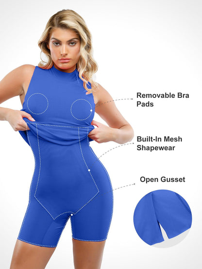 Shapewear Modal Omuz Dekolteli Yarım Balıkçı Yaka İnceltici Maksi Elbise