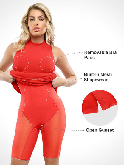 Shapewear Modal Omuz Dekolteli Yarım Balıkçı Yaka İnceltici Maksi Elbise