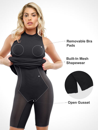 Shapewear Modal Omuz Dekolteli Yarım Balıkçı Yaka İnceltici Maksi Elbise