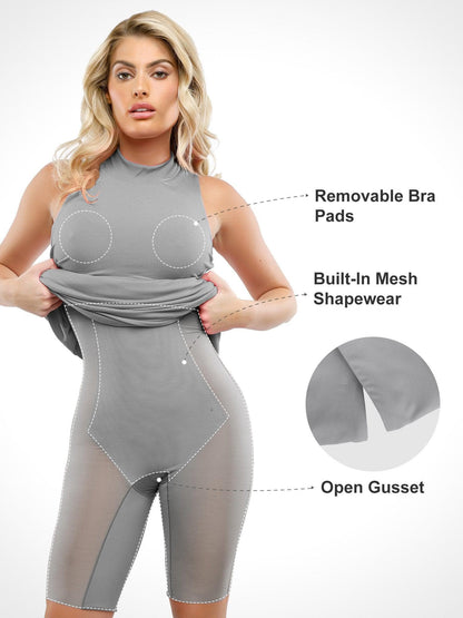 Shapewear Modal Omuz Dekolteli Yarım Balıkçı Yaka İnceltici Maksi Elbise