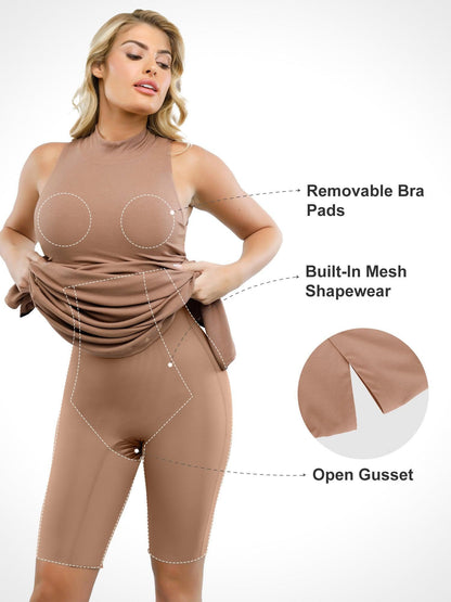 Shapewear Modal Kolsuz Takma Yaka İnceltici Maksi Elbise