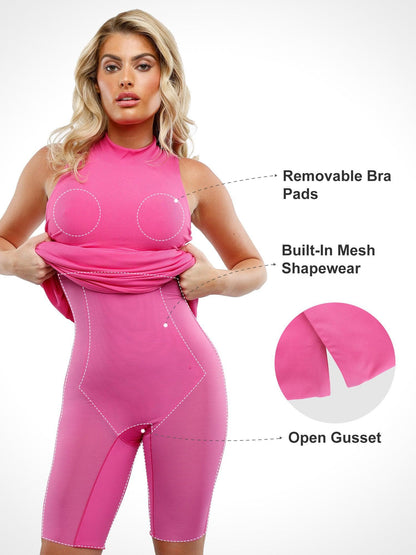 Shapewear Modal Kolsuz Takma Yaka İnceltici Maksi Elbise